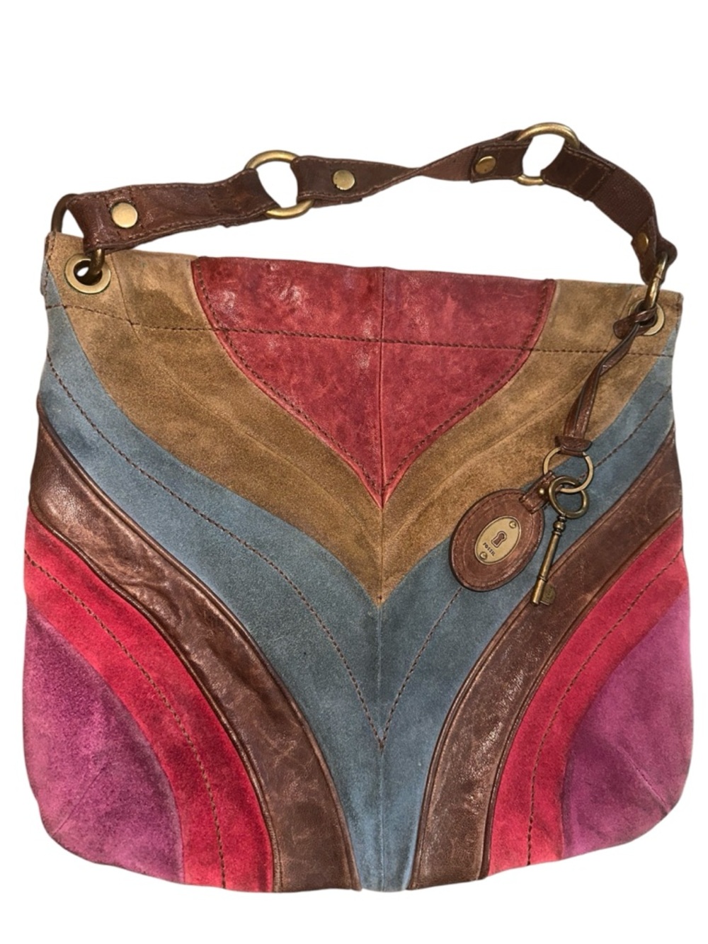 RARE Fossil Multicolor Suede Hobo Purse Retro Y2K Bag